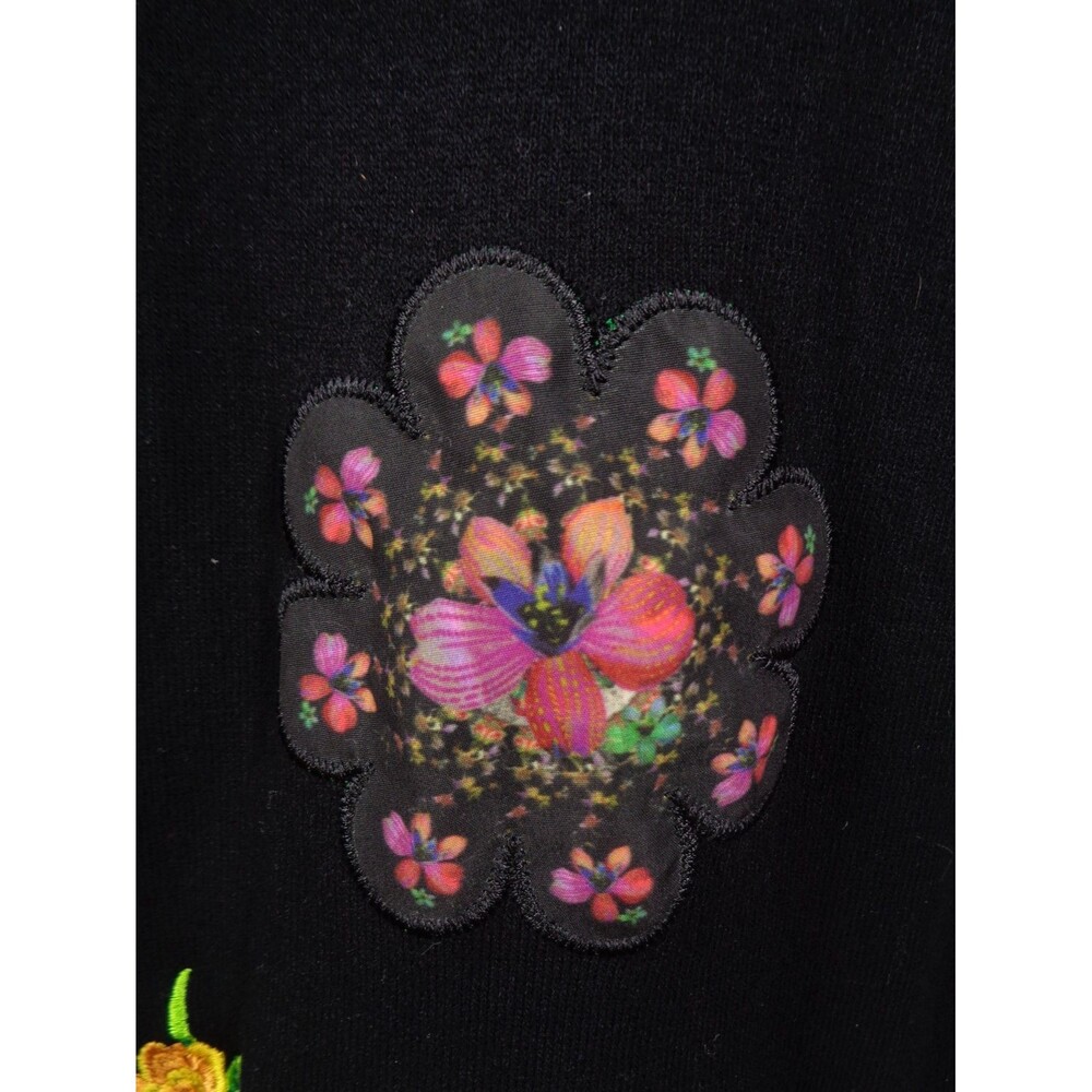 Desigual Black Knit Applique Dress Size Small Floral Starburst Embroidered - Picture 14 of 16